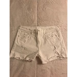 H&M High-Waisted Distressed White Denim Shorts